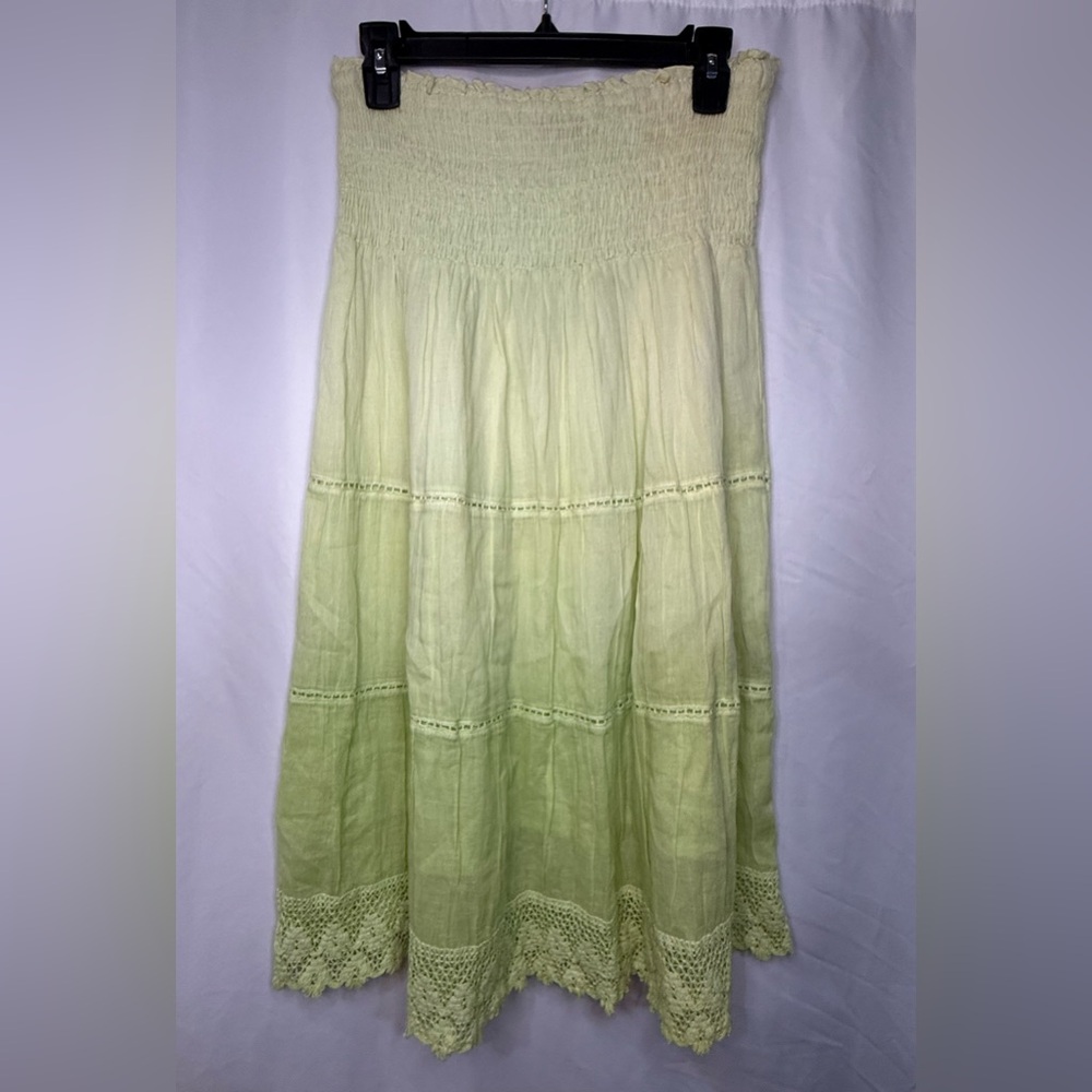 NWT Lime Green Ombré Midi Lace Trim Skirt by Chaudry KC Size Small